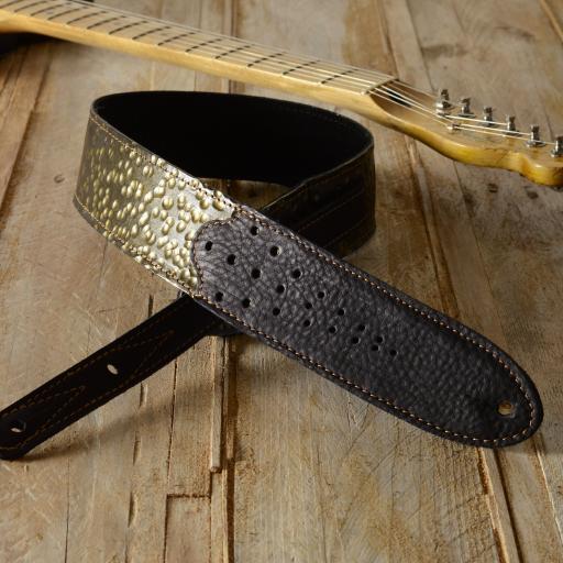 Gold Hammered Leather Guitar Strap GS77 by Pinegrove Leather