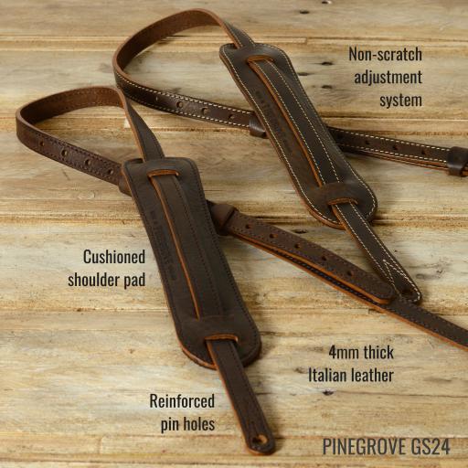 UK MADE BROWN 3" WIDE GENUINE LEATHER GUITAR STRAP INC FREE PICK POUCH KEYRING 