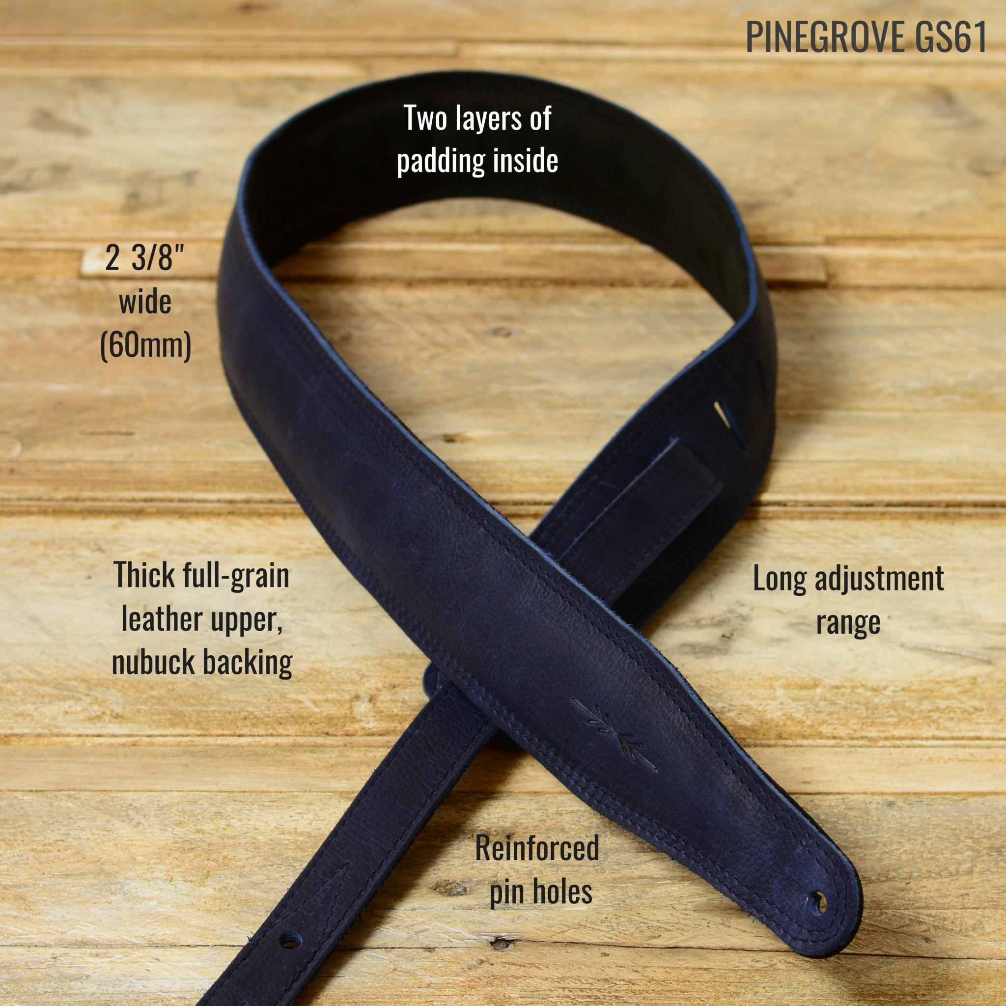 GS61 Blue Leather Guitar Strap by Pinegrove Leather