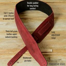 Pinegrove  BS63 padded Leather guitar strap in red