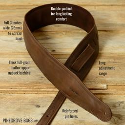 Pinegrove  BS63 padded Leather guitar strap in brown