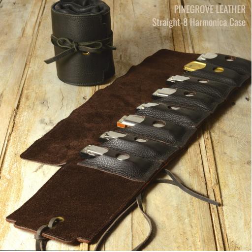 Straight-8 Leather Harmonica Case with tie cords