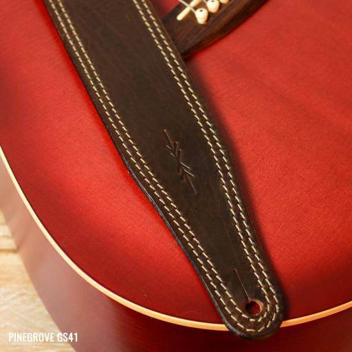 GS41 Standard Guitar Strap - Brown with White Stitch