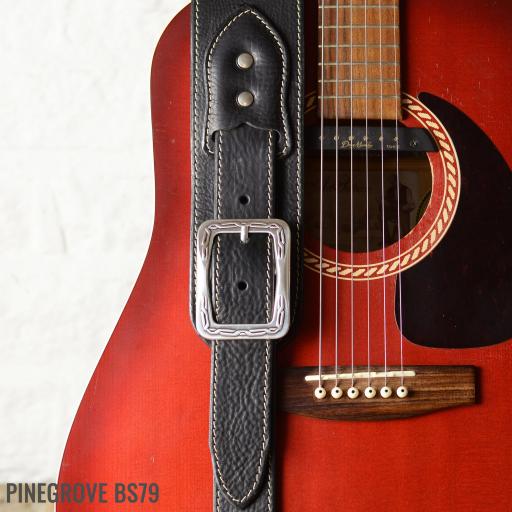 BS79 Leather Guitar Strap With Buckle - black