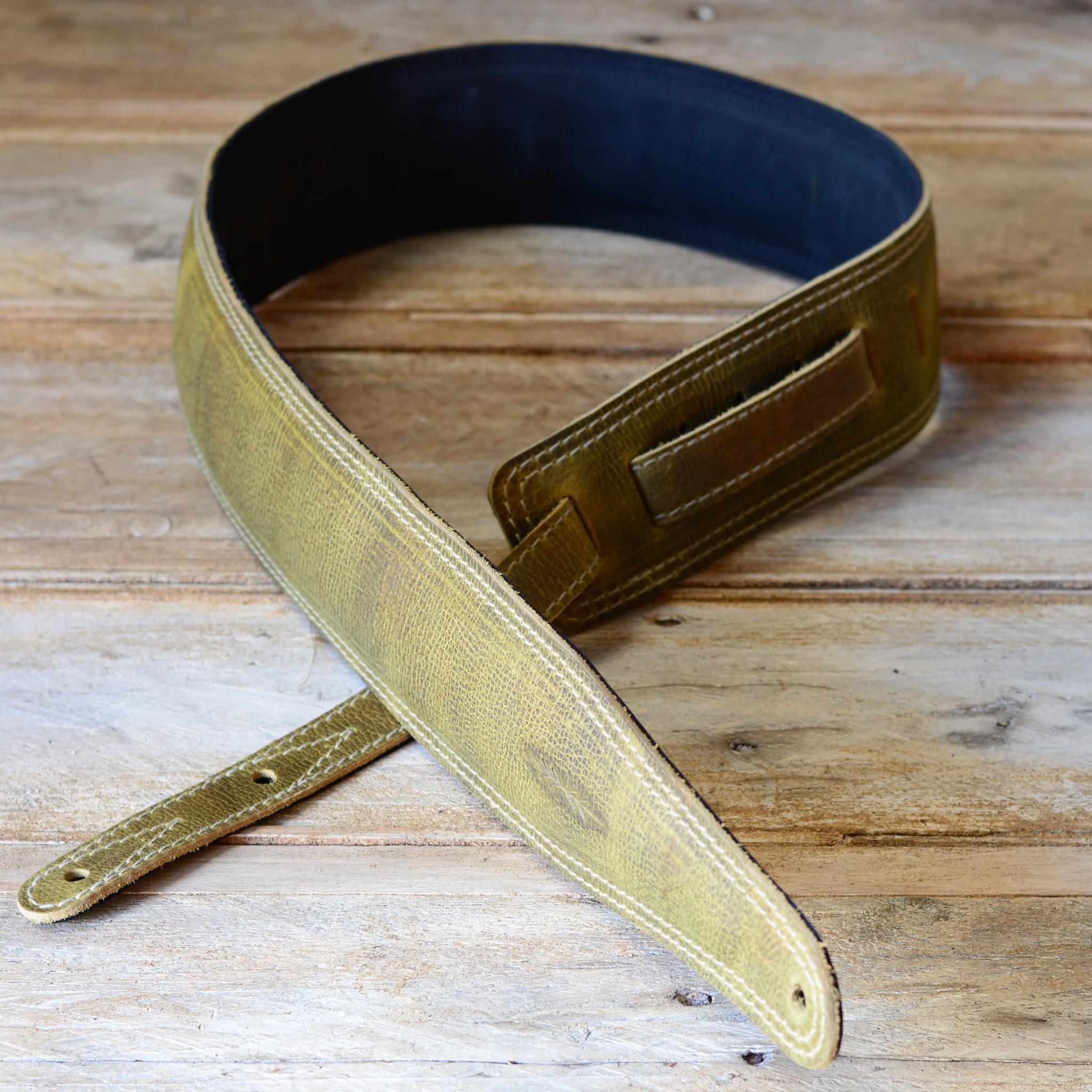 BS63 Green Padded Leather Guitar Strap by Pinegrove Leather