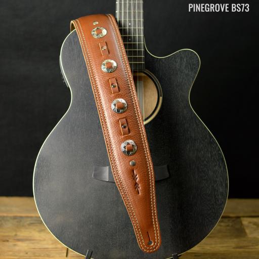 BS73 Concho Guitar Strap - Saddle Tan & Silver