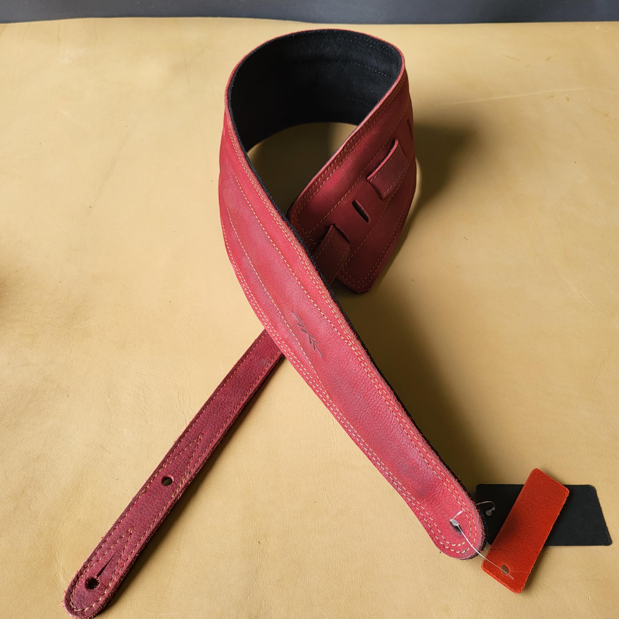 BS64 Red Leather Bass Guitar Strap by Pinegrove Pinegrove Leather