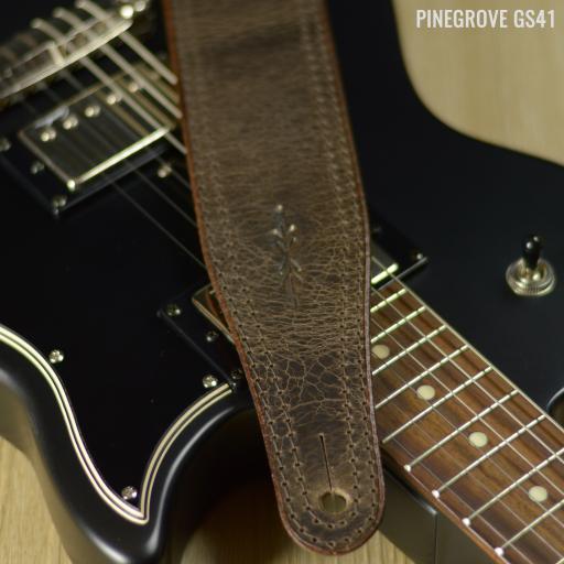 GS41 Standard Leather Guitar Strap - Dark Brown Relic