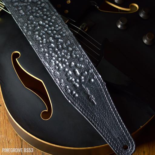 BS53 3" Wide Leather Guitar Strap - Silver Meteor