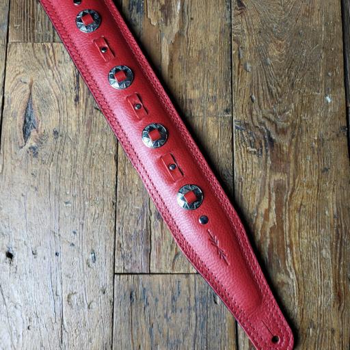 SOLD! SPECIAL OFFER BS73 Flame Red Leather Guitar Strap - second