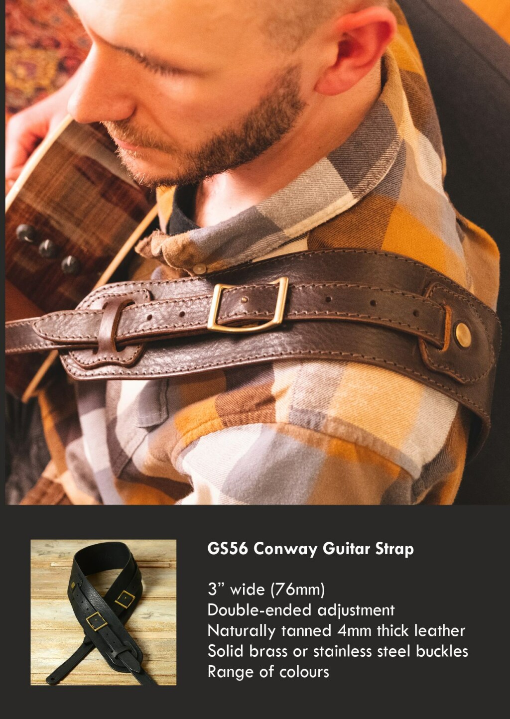 Pinegrove Leather GS56 Conway guitar strap