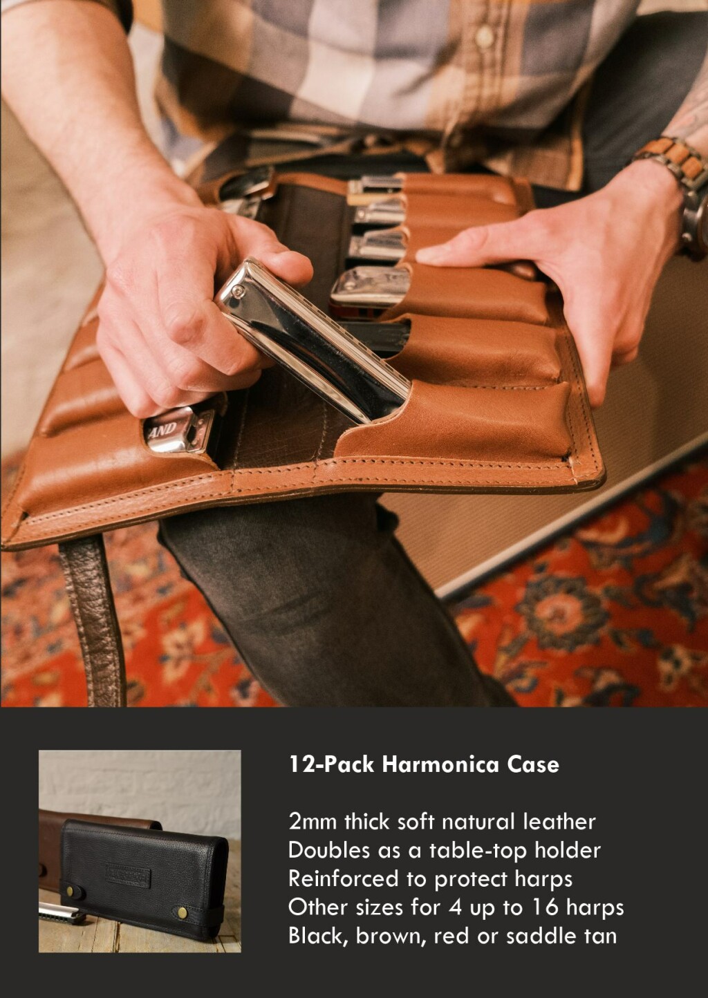 Pinegrove Leather 12-Pack Harmonica Case