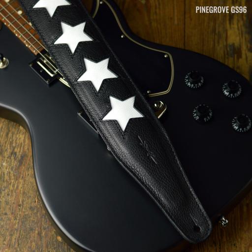 GS96 Leather Guitar Strap - Black with White Stars