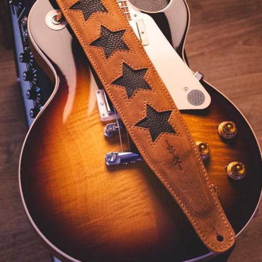GS96 Leather Guitar Strap - Tan Relic & Black Stars