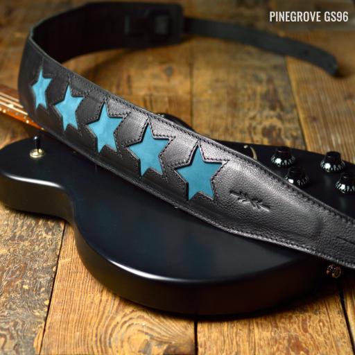 Pinegrove GS96 black teal blue stars guitar strap DSC_0452.jpg